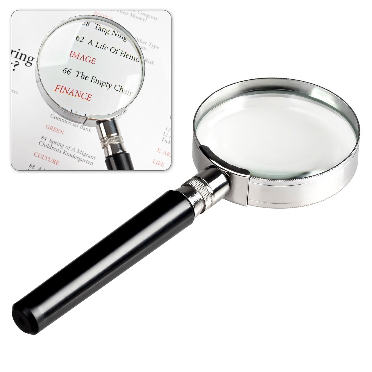 Insten Magnifying Glass 5X Handheld Reading Magnifier - Crystal Clear Glass Lens for Book Newspaper Maps Reading, Classroom Science, Insect & Hobby Observation, Great for Seniors and Kids